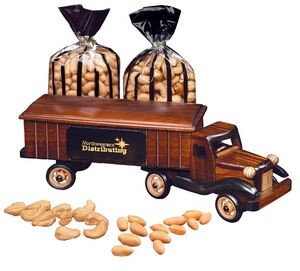 Wooden 18 wheeler with imprint for business food gifts.